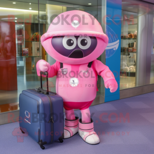 Pink American Football Helmet mascot costume character dressed with a Coat and Briefcases