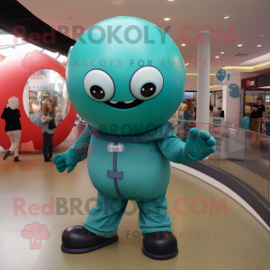 Teal Human Cannon Ball mascot costume character dressed with a Trousers and Watches