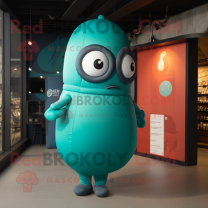 Teal Human Cannon Ball mascot costume character dressed with a Trousers and Watches