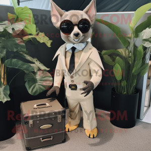 Tan Fruit Bat mascot costume character dressed with a Suit and Briefcases