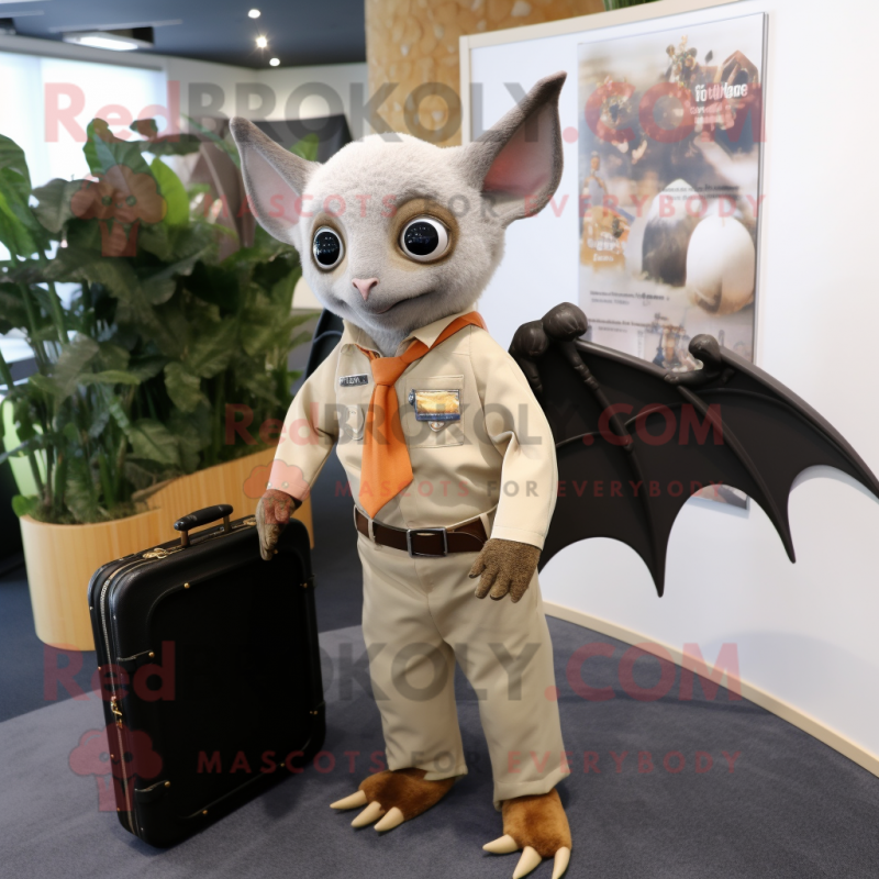 Tan Fruit Bat mascot costume character dressed with a Suit and Briefcases