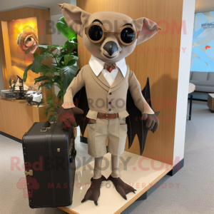Tan Fruit Bat mascot costume character dressed with a Suit and Briefcases