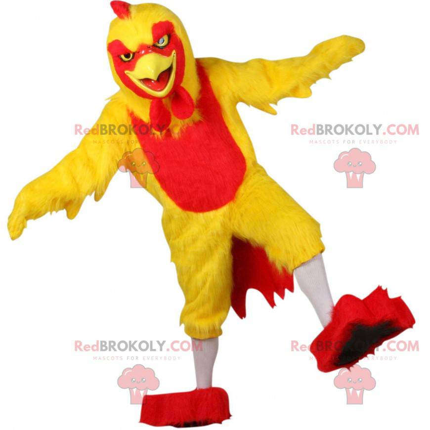 Mascote de galinha galo amarelo e vermelho - Redbrokoly.com