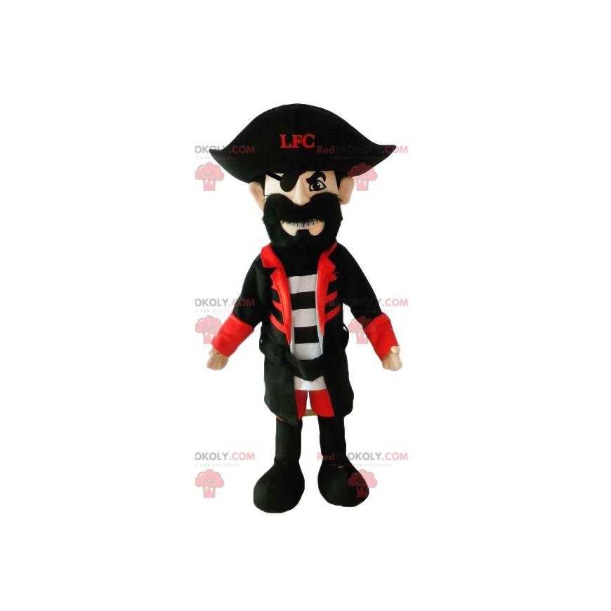 Mascote pirata com um lindo traje preto. - Redbrokoly.com