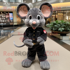 Black Mouse mascot costume character dressed with a Bootcut Jeans and Pocket squares