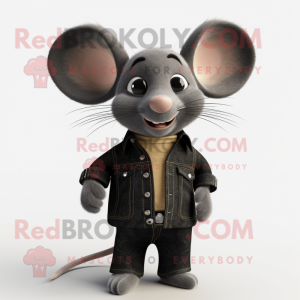 Black Mouse mascot costume character dressed with a Bootcut Jeans and Pocket squares