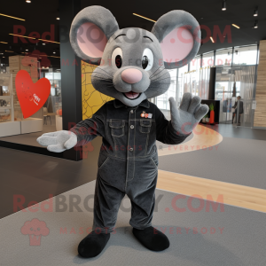 Black Mouse mascot costume character dressed with a Bootcut Jeans and Pocket squares