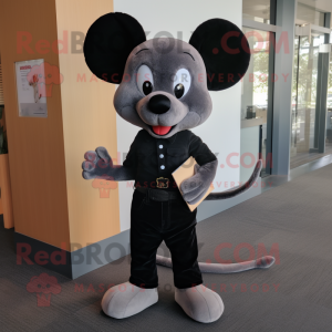 Black Mouse mascot costume character dressed with a Bootcut Jeans and Pocket squares