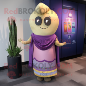 Lavender Tacos mascot costume character dressed with a Sheath Dress and Shawl pins