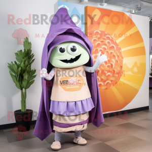 Lavender Tacos mascot costume character dressed with a Sheath Dress and Shawl pins