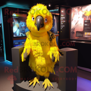 Yellow Parrot mascot costume character dressed with a Cover-up and Earrings