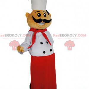Mascote do chef com um lindo avental vermelho e um chapéu de