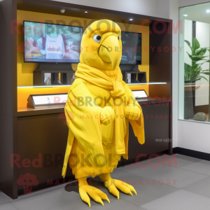 Yellow Parrot mascot costume character dressed with a Cover-up and Earrings