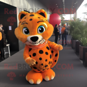 Orange Cheetah mascot costume character dressed with a Ball Gown and Backpacks