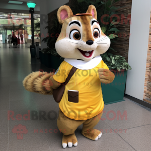 Yellow Chipmunk mascot costume character dressed with a Sheath Dress and Keychains