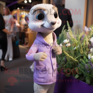 Lavender Meerkat mascot costume character dressed with a Culottes and Brooches