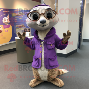 Lavender Meerkat mascot costume character dressed with a Culottes and Brooches