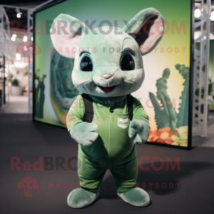 Green Chinchilla mascot costume character dressed with a Jumpsuit and Headbands