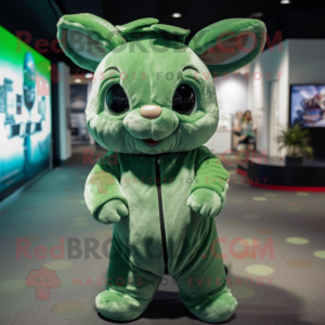 Green Chinchilla mascot costume character dressed with a Jumpsuit and Headbands