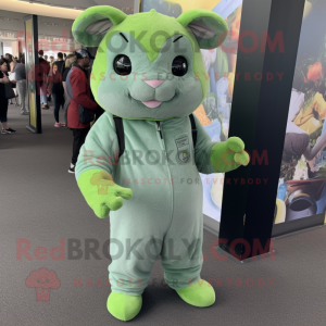 Green Chinchilla mascot costume character dressed with a Jumpsuit and Headbands