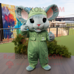 Green Chinchilla mascot costume character dressed with a Jumpsuit and Headbands