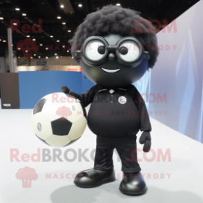 Black Handball Ball mascot costume character dressed with a Suit Pants and Eyeglasses