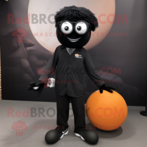 Black Handball Ball mascot costume character dressed with a Suit Pants and Eyeglasses