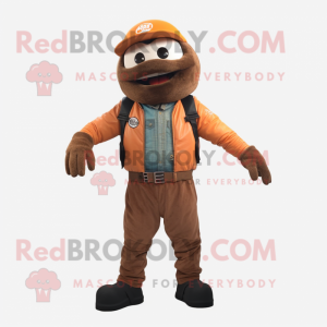 Rust Unicyclist mascot costume character dressed with a Bomber Jacket and Ties