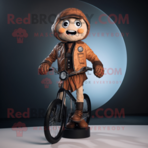 Rust Unicyclist mascot costume character dressed with a Bomber Jacket and Ties