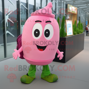 Pink Zucchini mascot costume character dressed with a Polo Tee and Backpacks