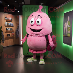 Pink Zucchini mascot costume character dressed with a Polo Tee and Backpacks