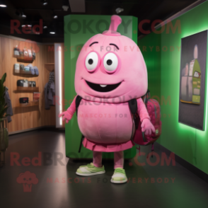 Pink Zucchini mascot costume character dressed with a Polo Tee and Backpacks