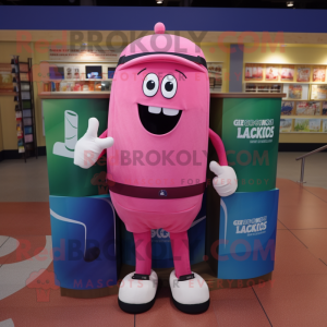 Pink Zucchini mascot costume character dressed with a Polo Tee and Backpacks