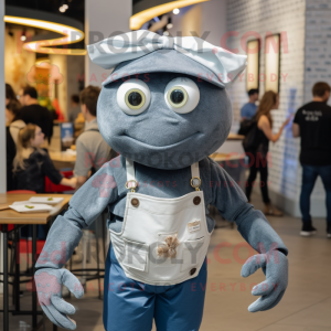 Gray Crab Cakes mascot costume character dressed with a Skinny Jeans and Cummerbunds