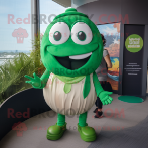 Green Oyster mascot costume character dressed with a Tank Top and Ties