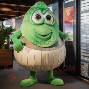 Green Oyster mascot costume character dressed with a Tank Top and Ties