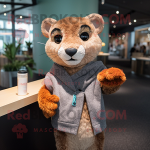 Tan Jaguarundi mascot costume character dressed with a Cardigan and Mittens