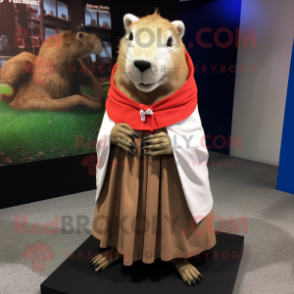 Tan Capybara mascot costume character dressed with a A-Line Skirt and Shawl pins