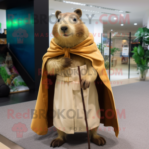 Tan Capybara mascot costume character dressed with a A-Line Skirt and Shawl pins