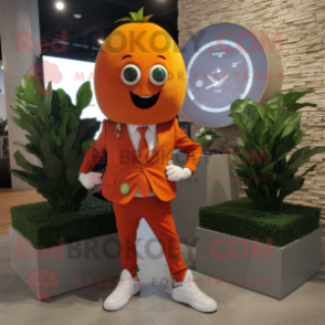 Orange Beet mascot costume character dressed with a Suit Jacket and Bracelet watches