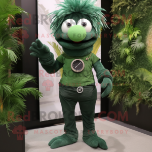 Forest Green Momentum mascot costume character dressed with a Skinny Jeans and Bracelet watches