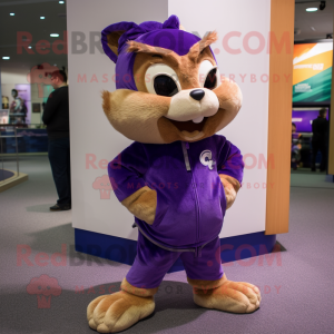 Purple Chipmunk mascot costume character dressed with a Culottes and Shoe clips