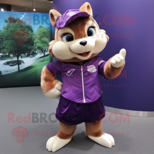 Purple Chipmunk mascot costume character dressed with a Culottes and Shoe clips
