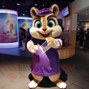 Purple Chipmunk mascot costume character dressed with a Culottes and Shoe clips