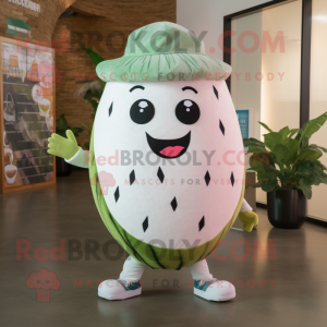 White Watermelon mascot costume character dressed with a Chinos and Mittens