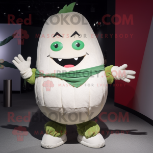 White Watermelon mascot costume character dressed with a Chinos and Mittens