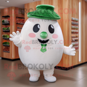 White Watermelon mascot costume character dressed with a Chinos and Mittens