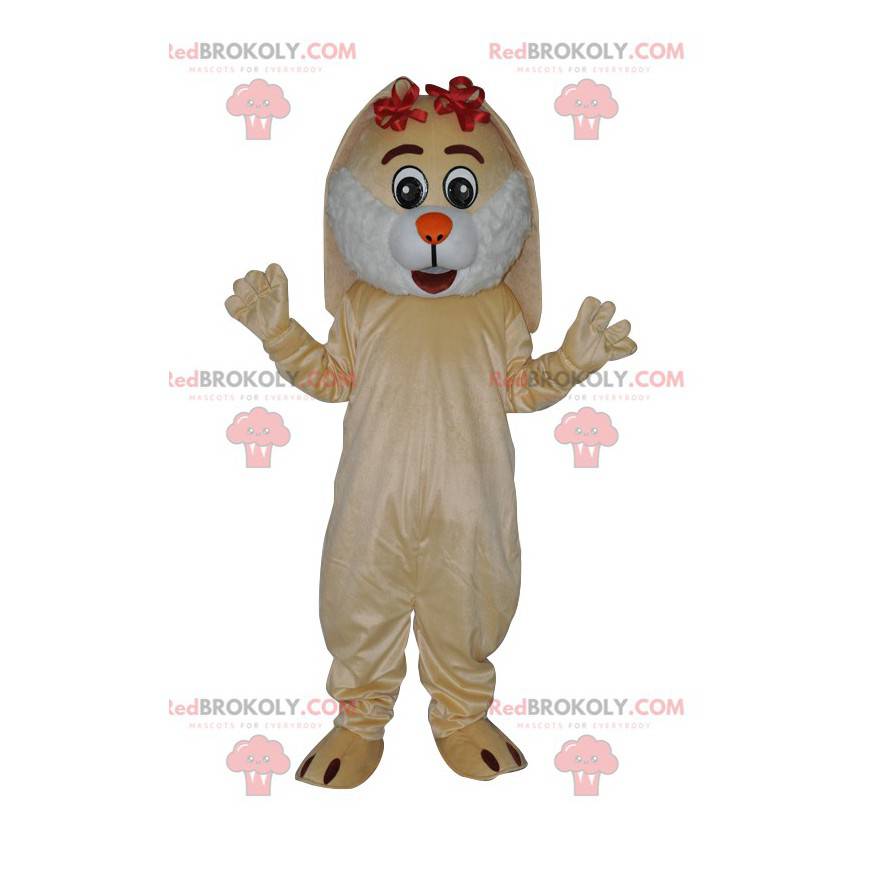 Bela mascote coelho bege com pequenos nós vermelhos - Bela mascote coelho bege com pequenos nós vermelhos -