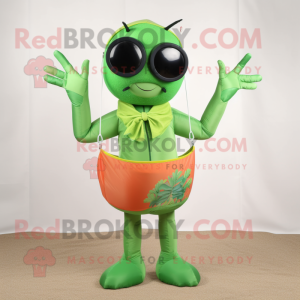 Olive Shrimp Scampi mascot costume character dressed with a One-Piece Swimsuit and Sunglasses