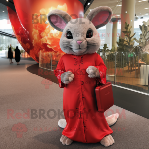Red Chinchilla mascot costume character dressed with a Wrap Dress and Clutch bags
